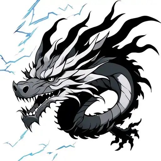 japanes dragon with lightning storm tattoo design idea