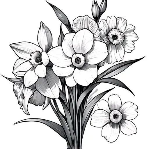 daffodils, sweat pea, snowdrop, carnations, dasies tattoo design idea