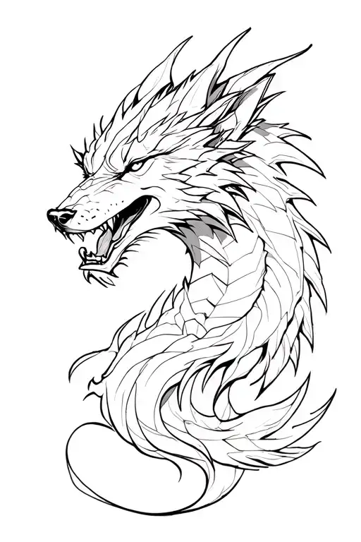dragon and a wolf tattoo design idea