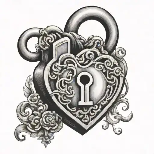 L & M heart shaped lock tattoo design idea