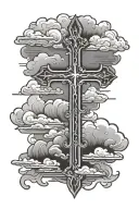 cross with clouds fading tattoo design idea