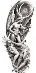 angels fighting devil sunshine cross tattoo design idea
