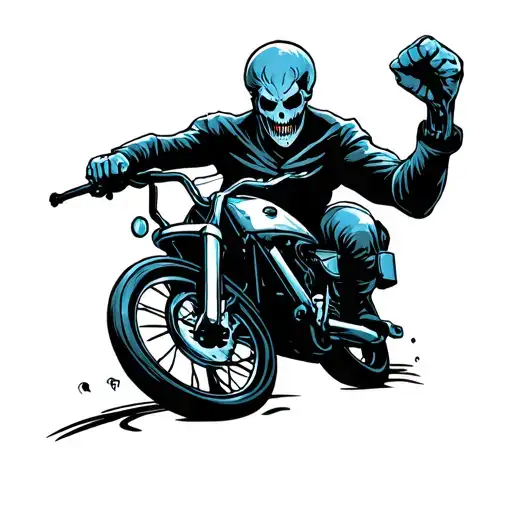 ghost rider punching fist on bike trail winding tattoo design idea