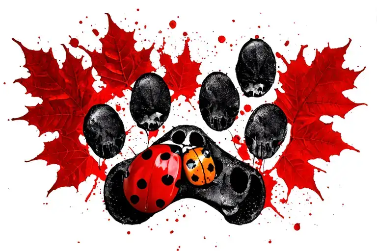 fall leaves, boxer dog paw print, cow skull with a lady bug tattoo design idea