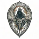 Hooded Reaper Silhouette, Smoke, Fire, Fear, Bat Wings, Viking Runes, Kenaz Rune Tattoo tattoo design idea