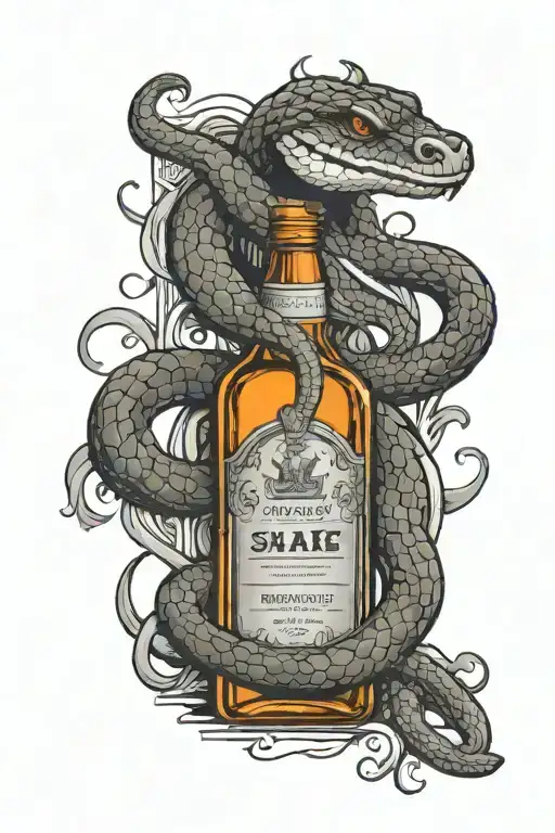 snake and a bottle of whiskey tattoo design idea