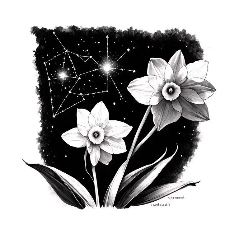 paper white narcissus and southern cross star constellation tattoo design idea