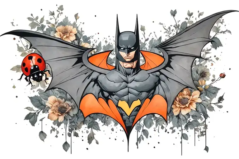 batman symbol with a ladybug perched atop tattoo design idea