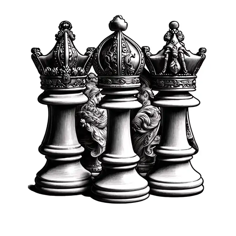 king and queen chess pieces with m & t tattoo design idea