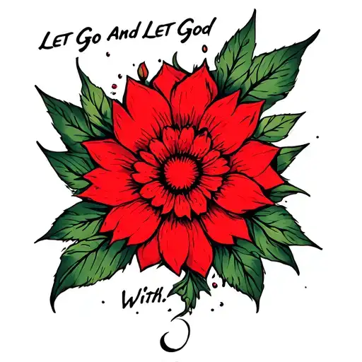 Tattoo that says “Let Go And Let God” with “Go” and “God” being on red ink and the “o” in god being a flower like this  tattoo design idea