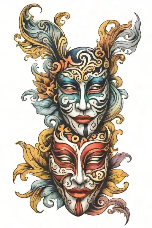 comedy and drama masks tattoo design idea