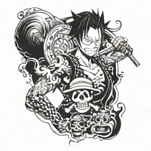 Combine elements of One Piece anime with panel sleeve tattoos  tattoo design idea