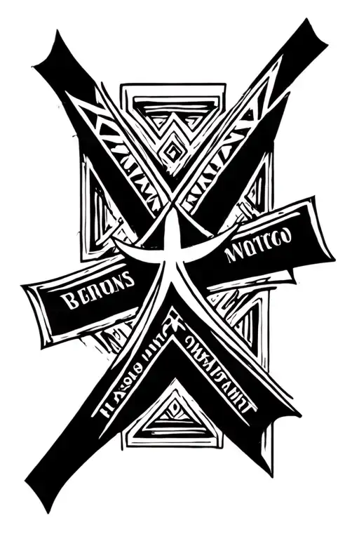 cross tattoo with name bar and directions tattoo design idea