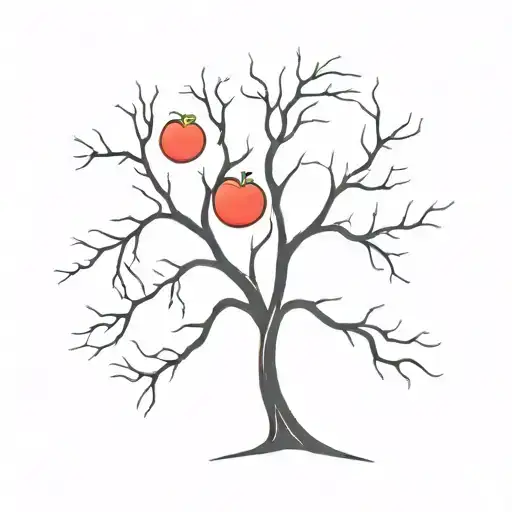 a bare tree with one red apple tattoo design idea