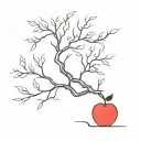 a bare tree with one red apple tattoo design idea