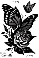 rose a butterfly a dove bird flying and 22 11 25 with aunty camille in arabic tattoo design idea