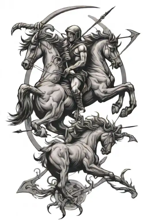 Sagittarius in the foreground, Scorpio and Taurus in the background tattoo design idea
