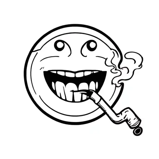 Smily face with smoke and a meth pipe hanging out of mouth and one tooth  tattoo design idea