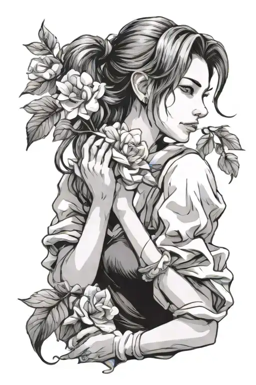 aerith Gainsborough holding a flower tattoo design idea