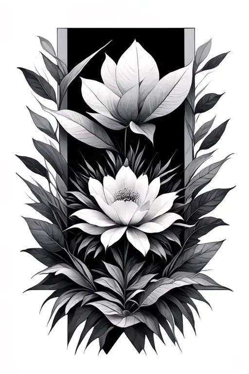 geometric design incorporating elements of nature tattoo design idea