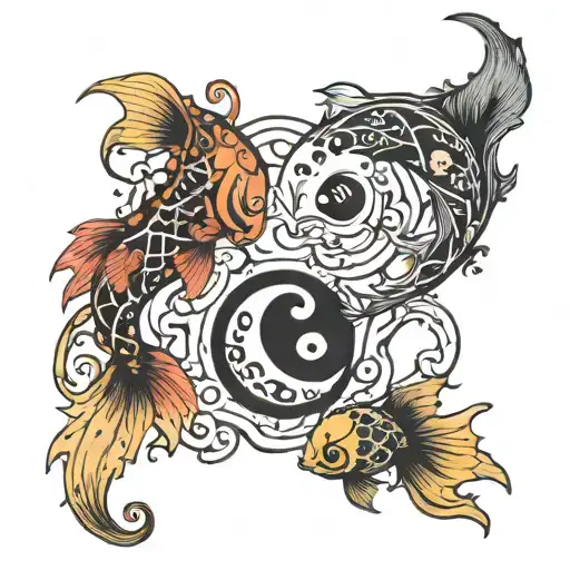 jack and sally yin yang koi fish tattoo design idea