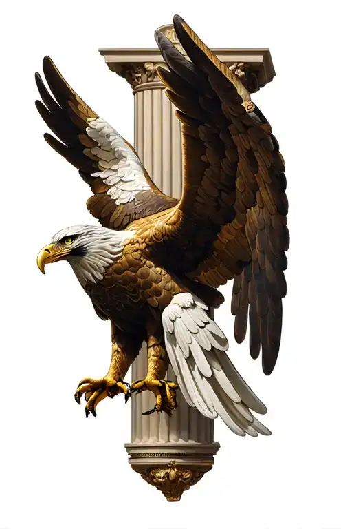 roman eagle with wings spread with roman pillar in background and also the colossuem tattoo design idea