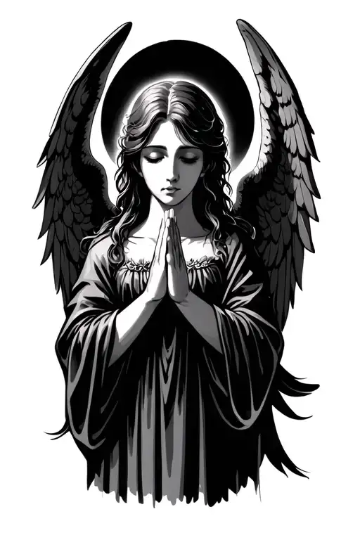Anime Angel Holding Praying Hands touching tattoo design idea