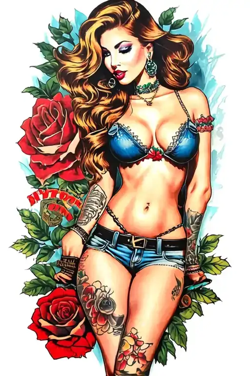 GANGSTER GIRL PINUP tattoo design idea