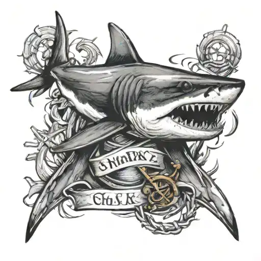 shark, anchor cross tattoo design idea