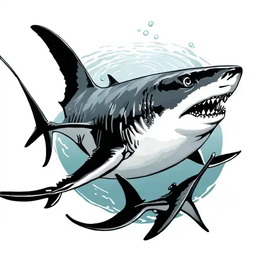 sharks and ray gracefully swimming tattoo design idea