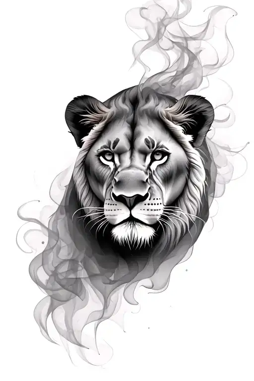 Smokey effect lioness tattoo design idea