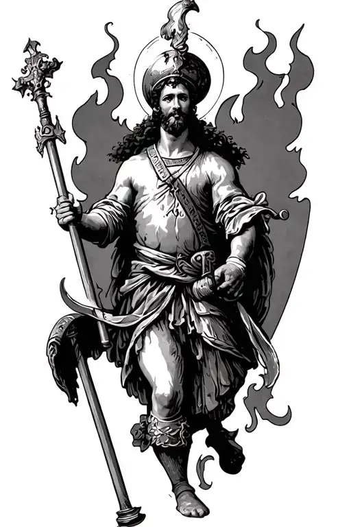 Saint Florian extinguishes burning house tattoo design idea