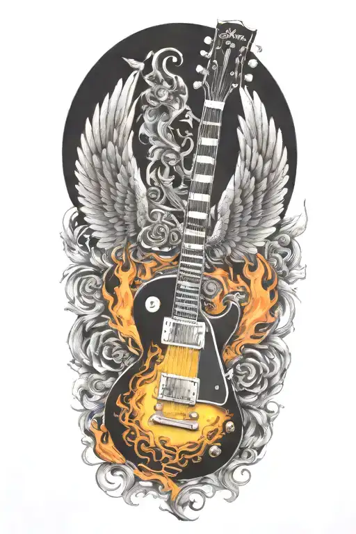 les paul guitar guitar fire wings tattoo design idea