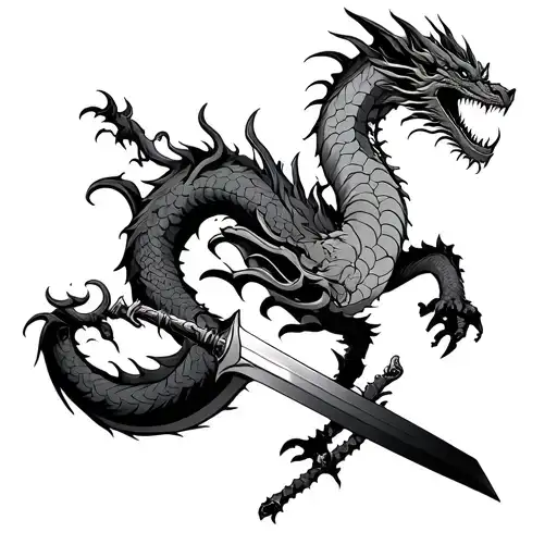 a big dragon kinda wrapping it self around or kike crawling on a big sword, around there are Higanbana tattoo design idea
