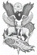 create a tattoo about lucifer with wings but make him look like he's the black sheep of the family but still cool. tattoo design idea