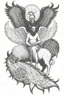 create a tattoo about lucifer with wings but make him look like he's the black sheep of the family but still cool. tattoo design idea