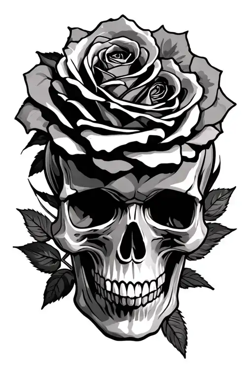 motor bike skull roses tattoo design idea