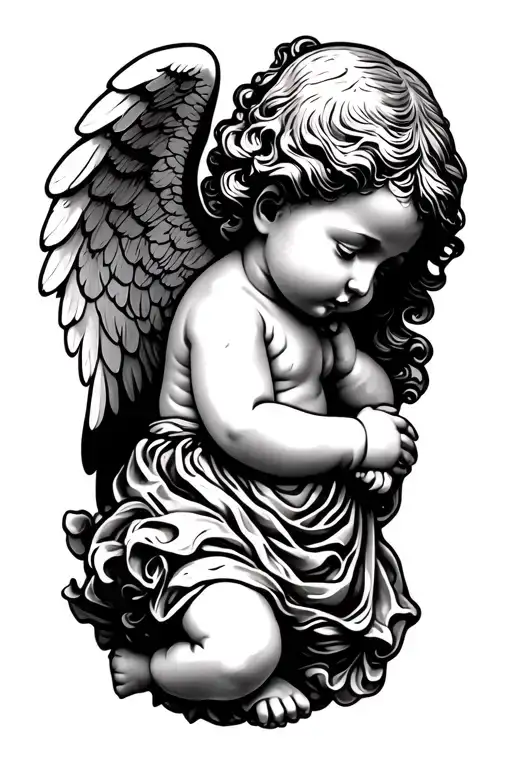 angel baby statue side profile tattoo design idea