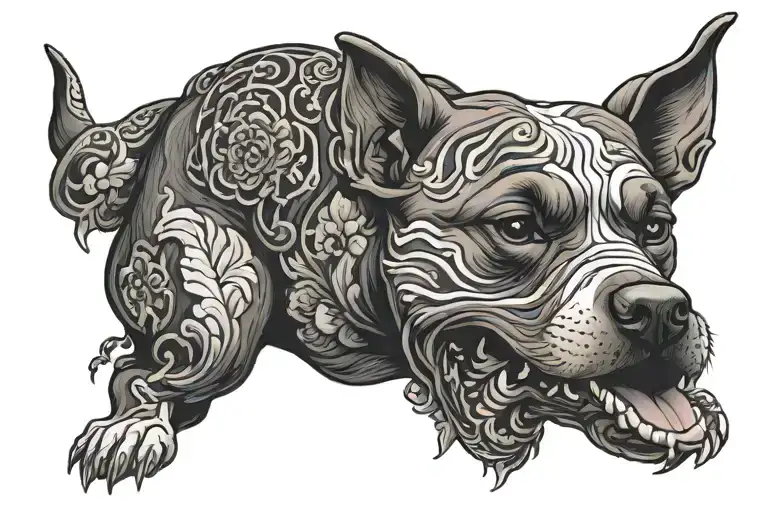 Pitbull dog with skull tattoo design idea