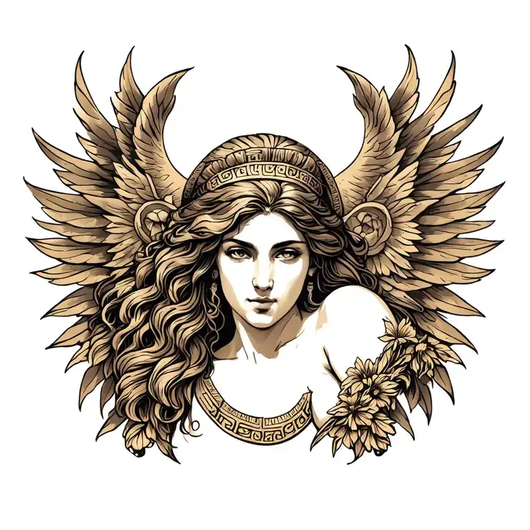 Tattoo Concept: Greek Mythology – Chest PieceMain Subject (Centered on the Chest, Facing Inward):A powerful female fi tattoo design idea