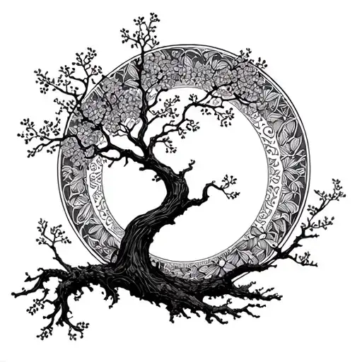 Enso circle with Rowan tree growing tattoo design idea
