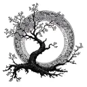 Enso circle with Rowan tree growing tattoo design idea