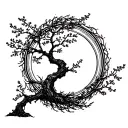 Enso circle with Rowan tree growing tattoo design idea