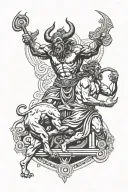 Minotaur fighting Theseus under the labyrinth with Medusa above the labyrinth  tattoo design idea