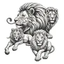 a lion family with a male, female lion and two little lions. tattoo design idea