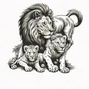 a lion family with a male, female lion and two little lions. tattoo design idea