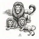 a lion family with a male, female lion and two little lions. tattoo design idea
