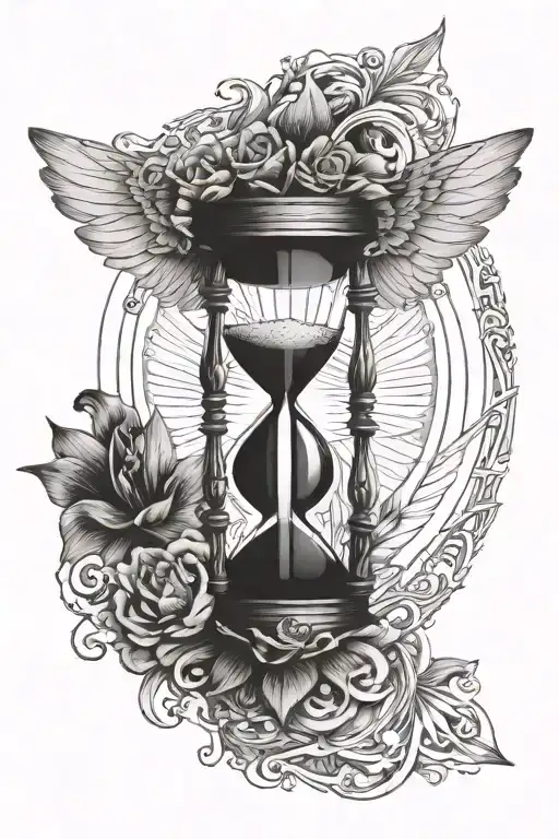 hourglass with wings spread wide tattoo design idea