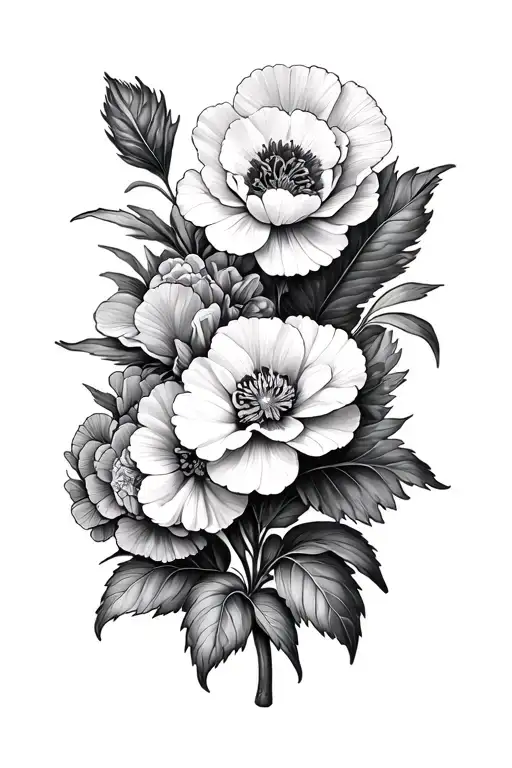 carnation flower and African violet flowers surrounding tattoo design idea