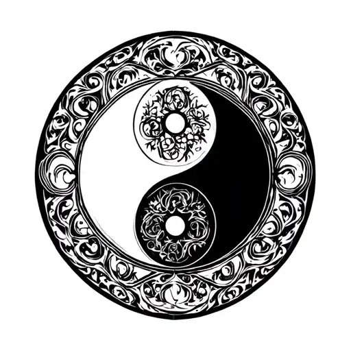 ying yang round logo intertwined tattoo design idea